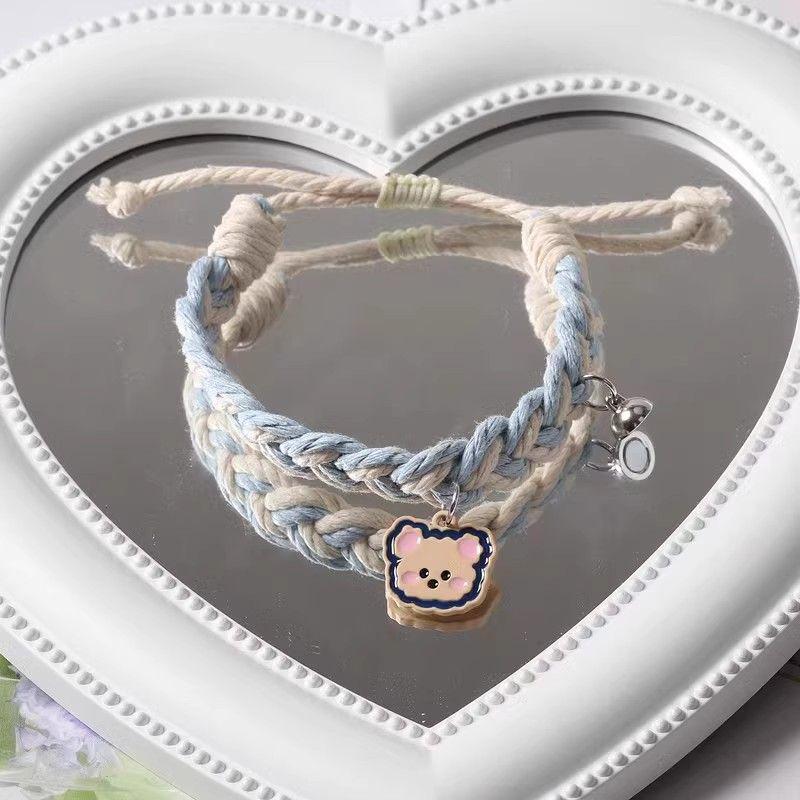 High-Value Cartoon Bestie Trio Magnetic Bracelets: Cute Bear Woven Adjustable Hand Rope for Couples