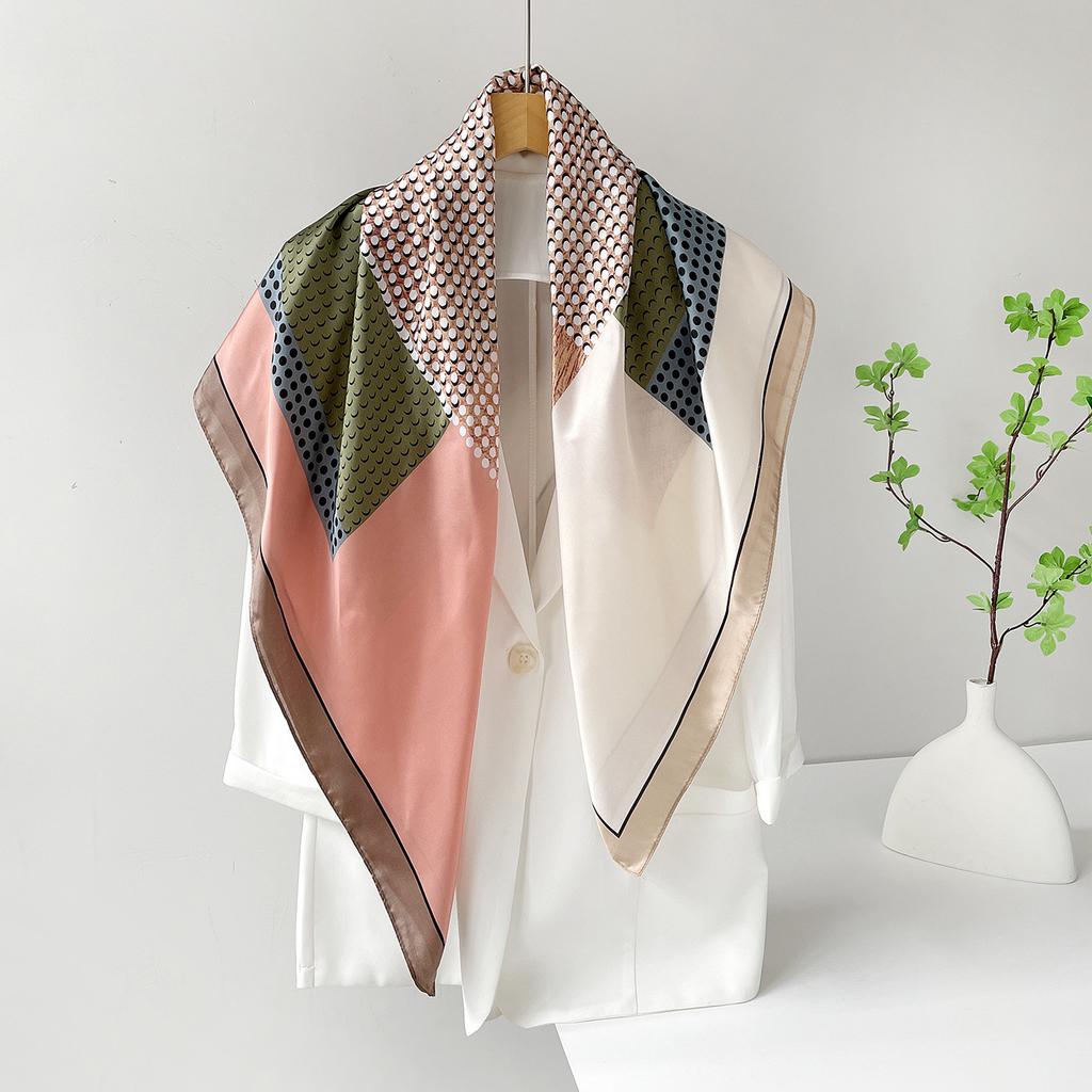 New 91cm silk scarf women's satin chain imitation silk large square scarf high-end spring and summer shawl