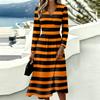 Women's Halloween Printed V-Neck Long Sleeve Dress with Pockets