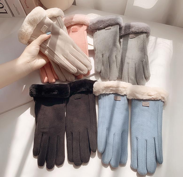 Winter Plush Gloves Thickened Warm Suede Elegant Women's Gloves Touch Screen Gloves Winter