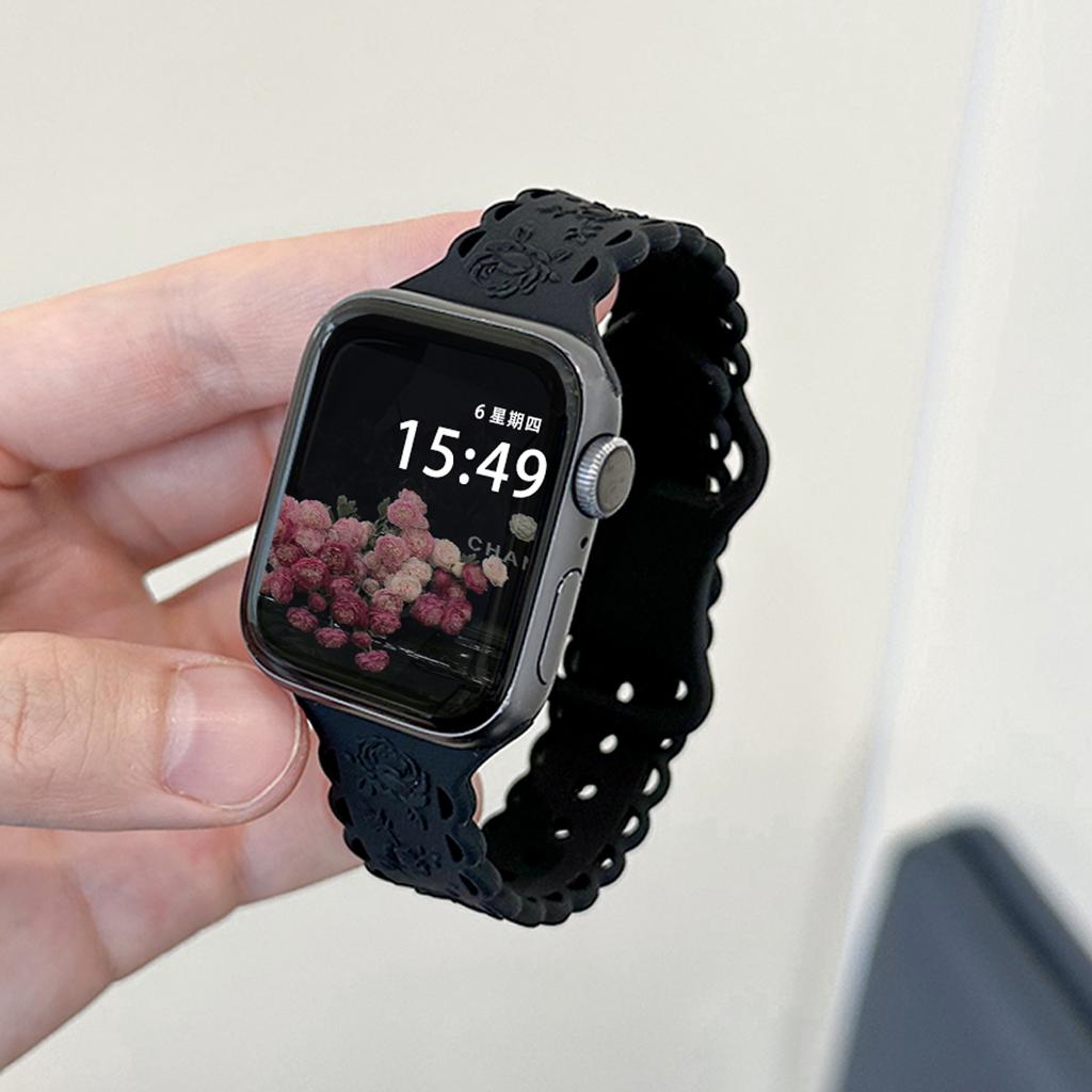 Y2k Trendiges Rosen-Relief-Silikonarmband für Apple Watch 10 9 8 7 6 5 4 3 2 Armband 44mm 45mm 46mm 49mm 42mm 40mm Uhrenarmband