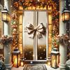 Door Cover Golden Gift Box Bow 71x35 Inch Decorative Holiday Front Door WrapChristmas Party Wedding Birthday Celebration Indoor Qutdoor Decoration