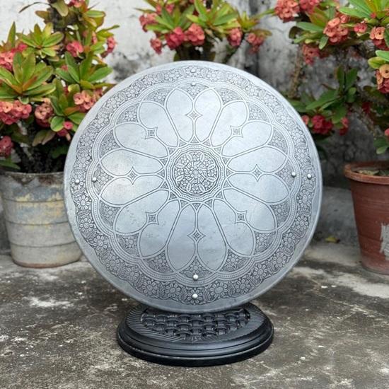 

Mandala Floral Shield Wall Art Aluminum Round Shield with Deep Etched Rose Window Design Gothic Fantasy Decor Unique Medieval Cosplay