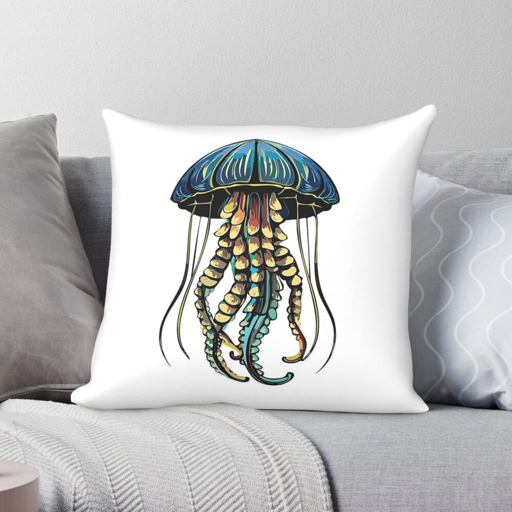 Jellyfish Square Pillowcase Polyester Linen Velvet Creative Zip Decorative Pillow Case Sofa Cushion Cover Wholesale