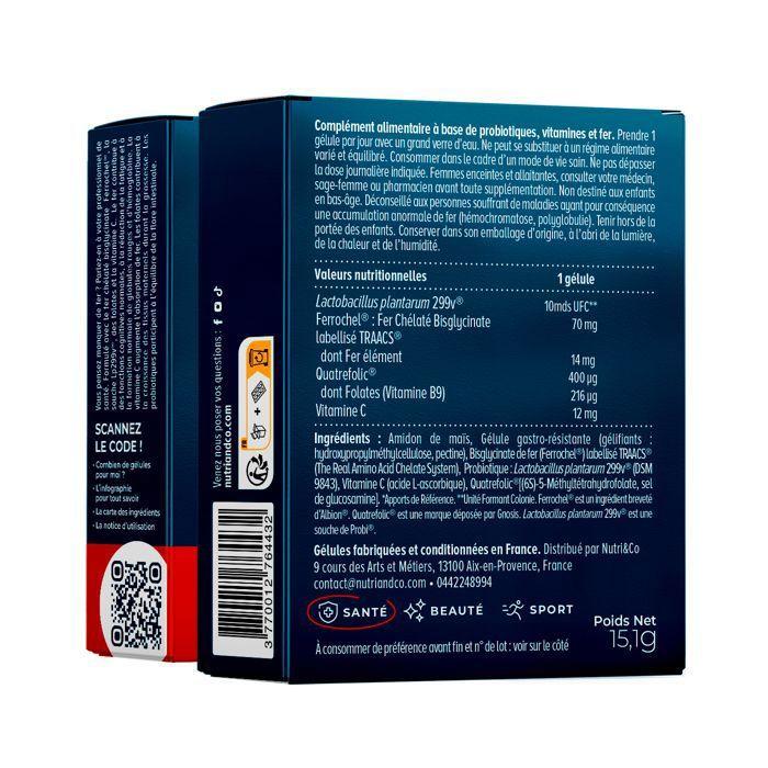 Fer bisglycinate - anti-fatigue &amp; carance - sans troubles digestifs - 30 gélules - nutri&amp;co