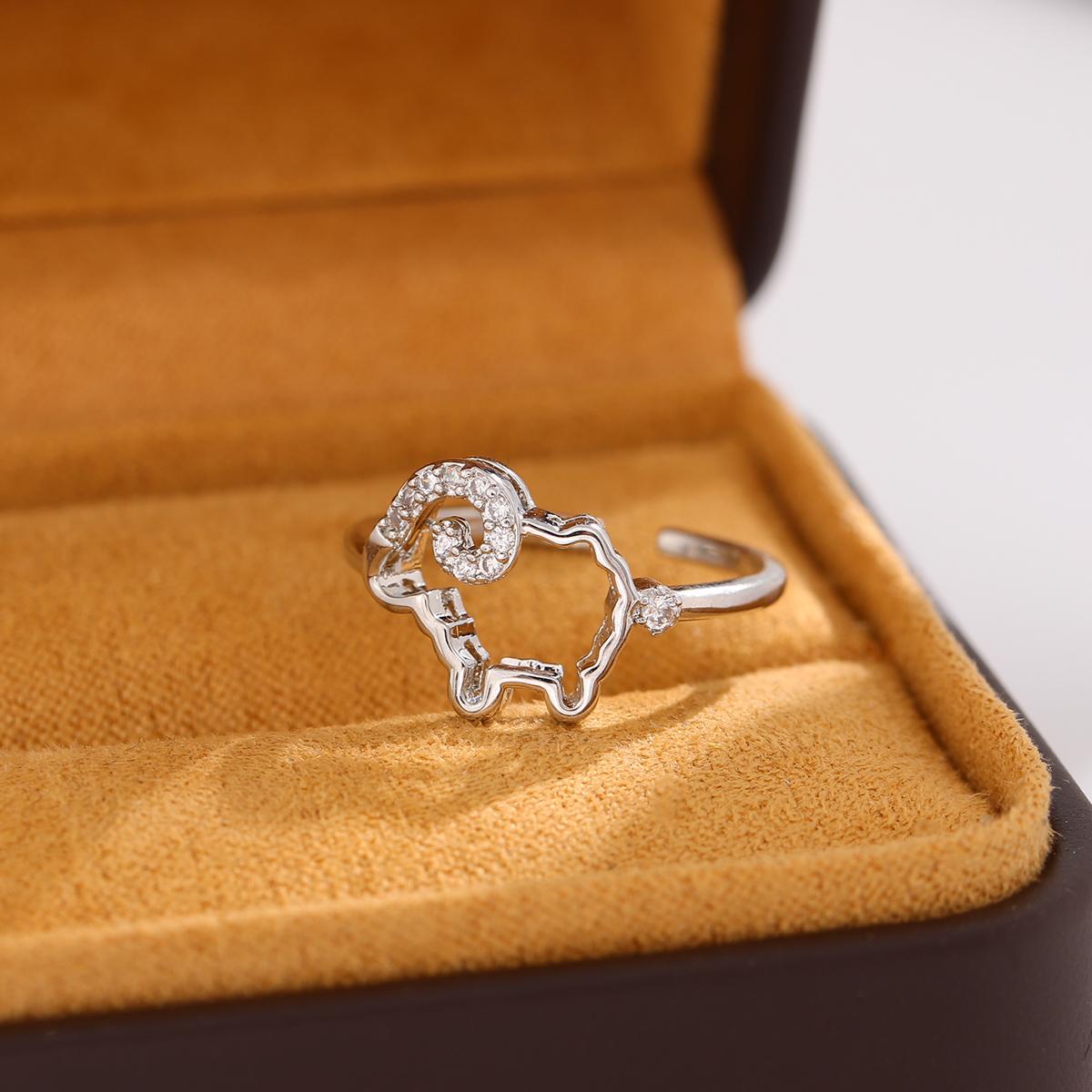 

Exquisite Popular New Personality Animal 925 Sterling Silver Jewelry Cute Lambs Sheep Crystal Anti-allergy Opening Rings R105 срібний