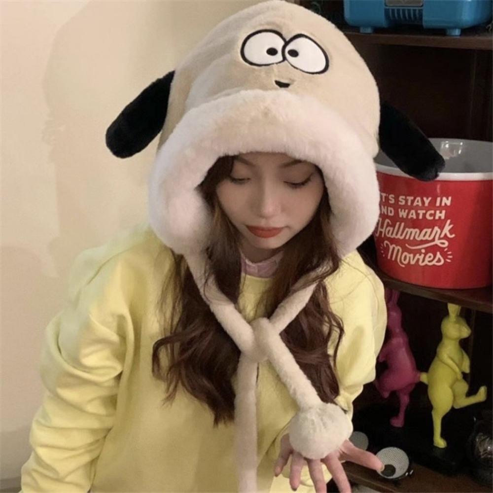 Plush Bear Hat Cute Face Small Windproof Warm Ear Protection Versatile Pullover Hat