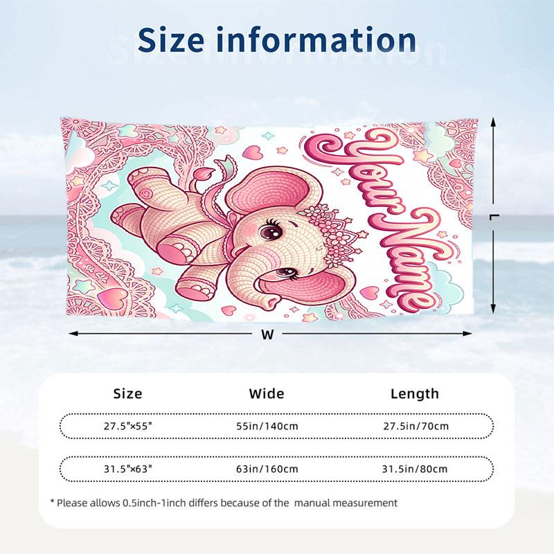Elephant Theme Beach Towel Personalized Custom Name & Text Soft Quick Dry Beach Towel for Swimming Travel