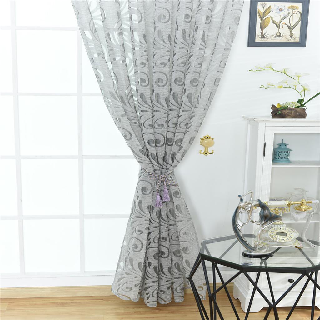 Elegant Flower Sheer Window Curtain Voile Drapery Panel 39''x98'' Purple