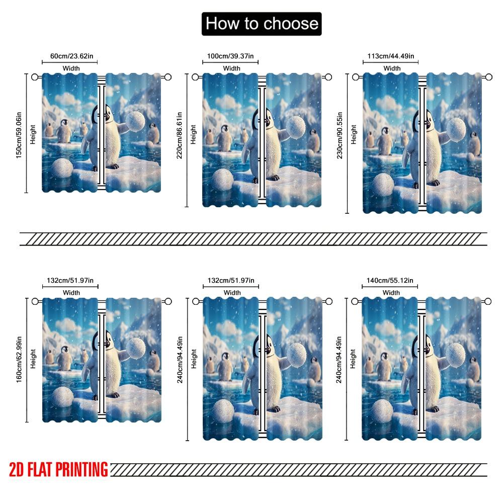 2pcs,2D Plane Printing Curtains Roller Blinds A Penguin Stands On an Iceberg Polyester Fabric (without Rod) Outdoor Decorations