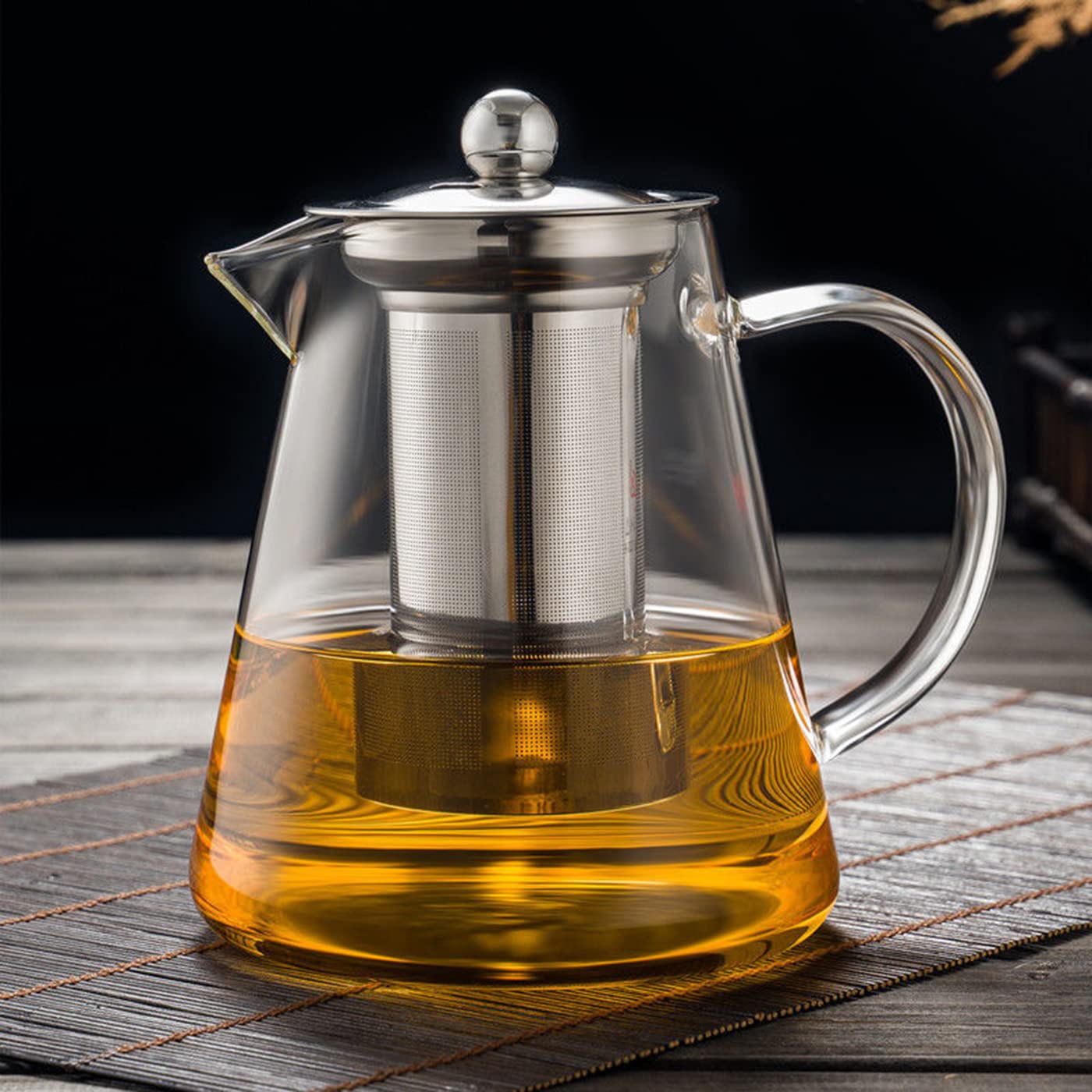 Glass Teapot with Removable Stainless Steel Infuser, Borosilicate Glass Tea Pot with Strainer,for Blooming Tea & Loose Leaf Tea, Microwave & Stovetop 550ML