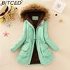 BITCED Fall/Winter Women's Plus Size Thickened Standard-Fit Long-Sleeve Hooded Shearling-Lined Cotton Jacket