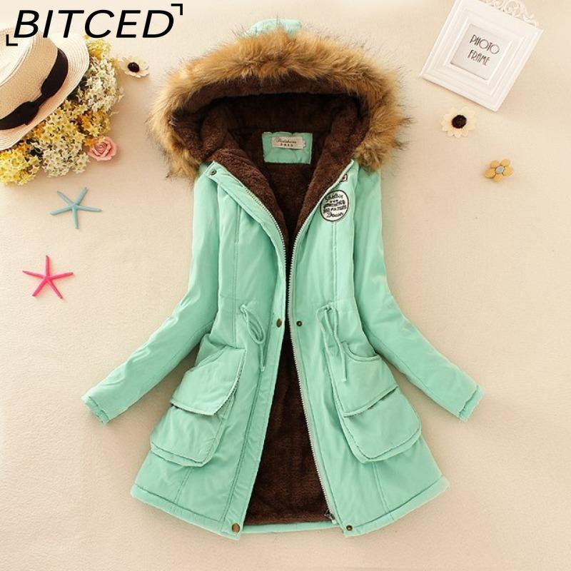 BITCED Fall/Winter Women's Plus Size Thickened Standard-Fit Long-Sleeve Hooded Shearling-Lined Cotton Jacket