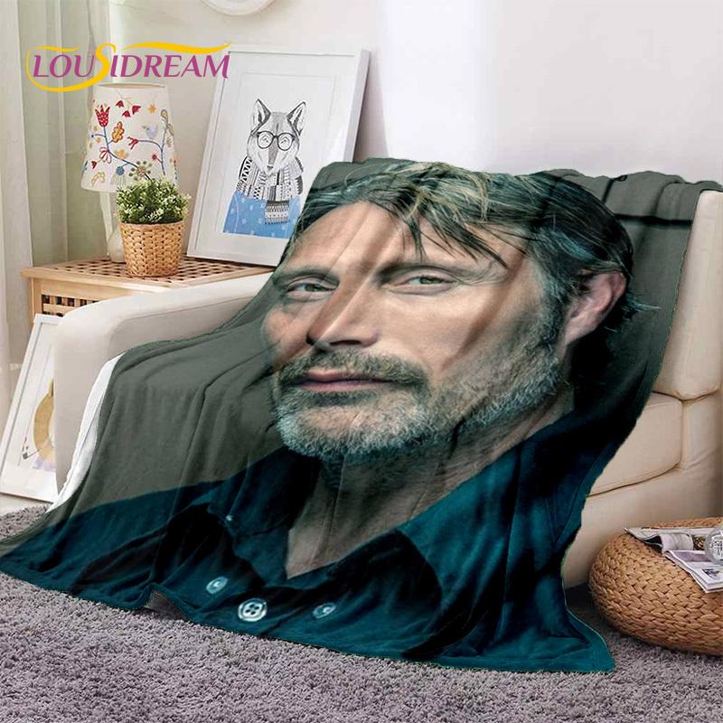 Mads Mikkelsen 3D Schauspieler StarSoft Decken, Warm halten Überwurfdecke Bequeme Decke für Picknick Betten Sofa Zuhause Schlafzimmer Geschenk Kind