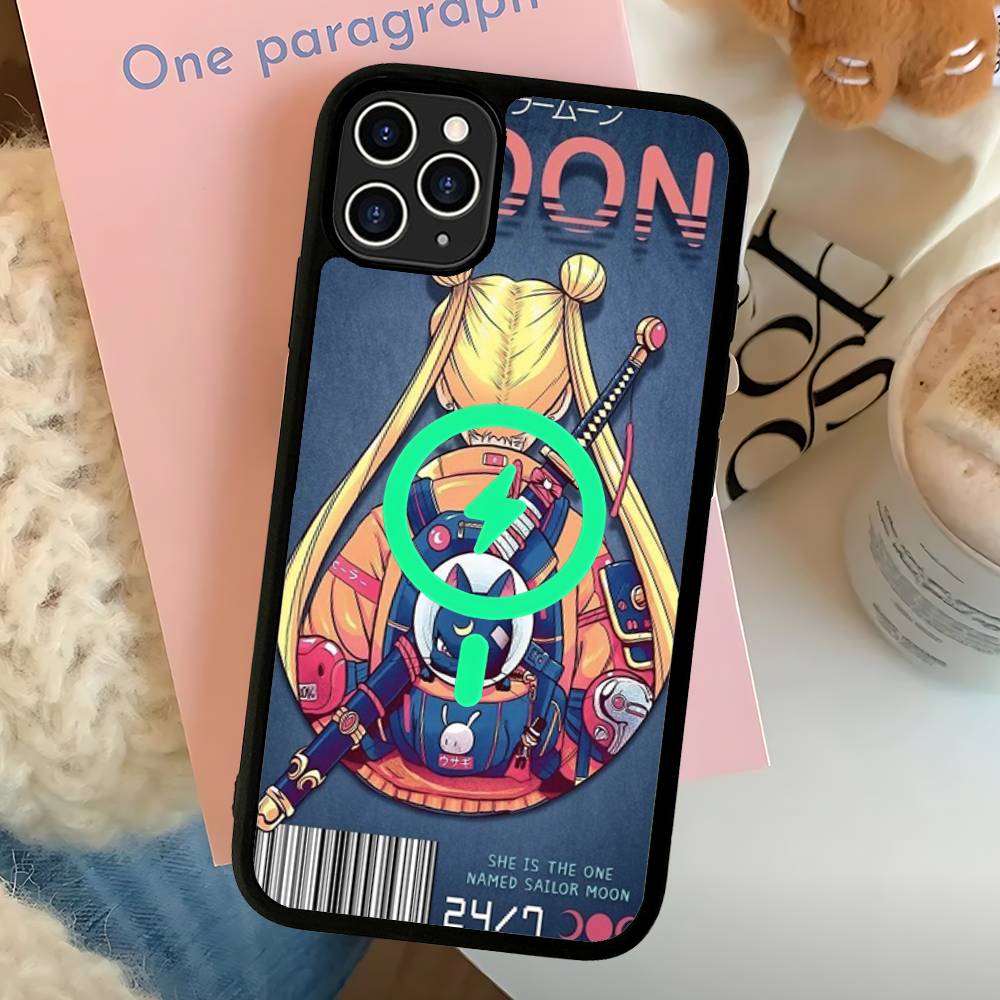 S-Sailors Anime Moon Magnetic Phone Case For IPhone 16 15 14 13 12 11 17 Pro Max Plus Wireless Charge Cover
