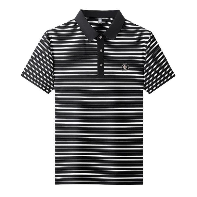 Polo Shirt Men'S Short-Sleeved Striped T-Shirt Thin Medium Men'S High-End Sense Seamless Lapel Half-Sleeved T-Shirt