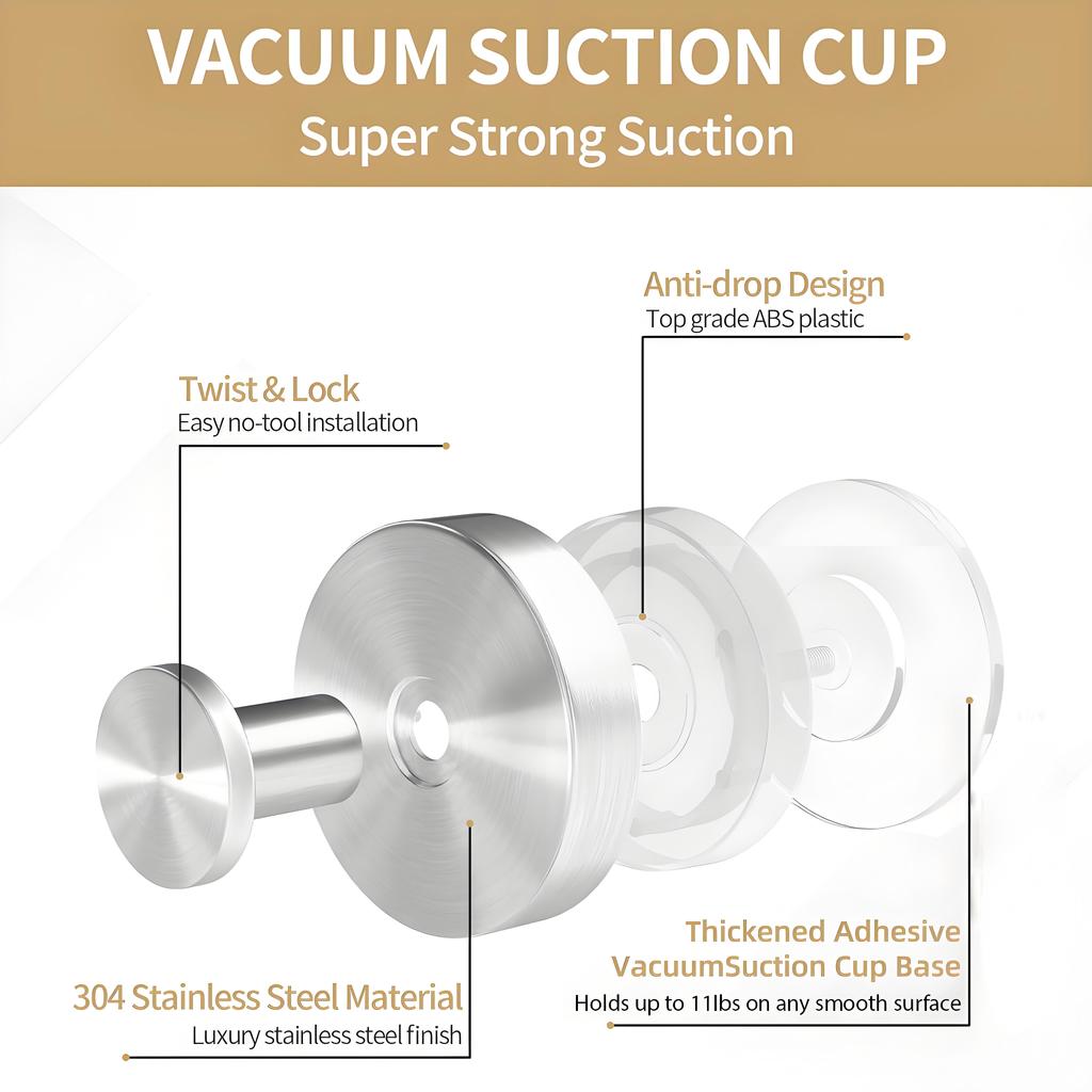 2pcs Suction Cup Hooks for Shower, Bathroom Hanging Towels Robe Loofah Hook, Mounting On Glass Shower Doors, Tile, Mirrors