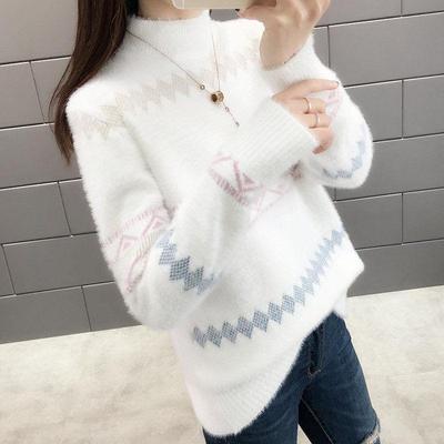 Autumn Winter Imitation Mink Velvet, Turtleneck, Knitted Sweater, Women, Korean Knitwear, Pullover, Long Sleeve Sweater Top, Turtleneck