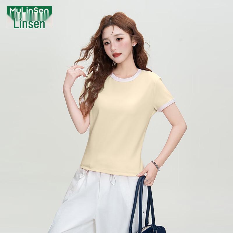 MULINSEN Color Block Pure Cotton Short Sleeve T-Shirt L абрикосовый