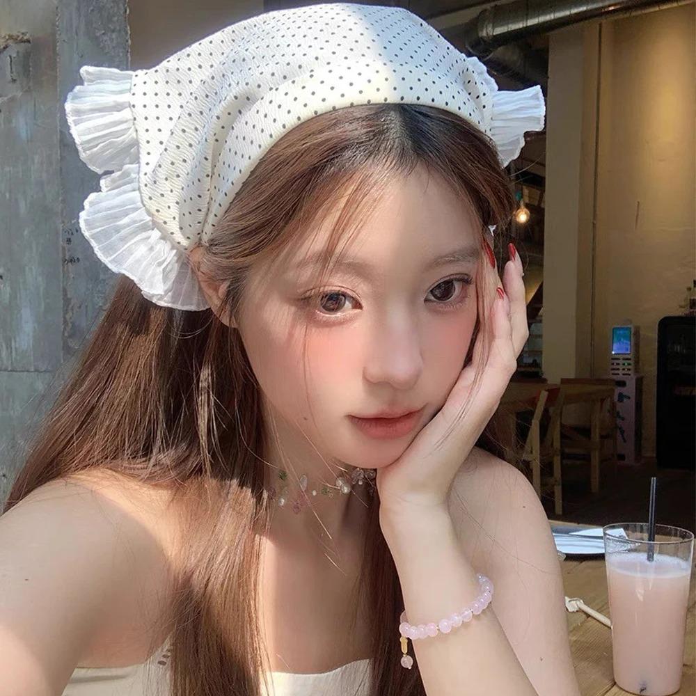 Girl's Hair Accessories Woven Hair Scarf Plaid Lace Retro Travel Photo Headband Women Headwarp Bandana Hair Band Y2K Hair Hoop