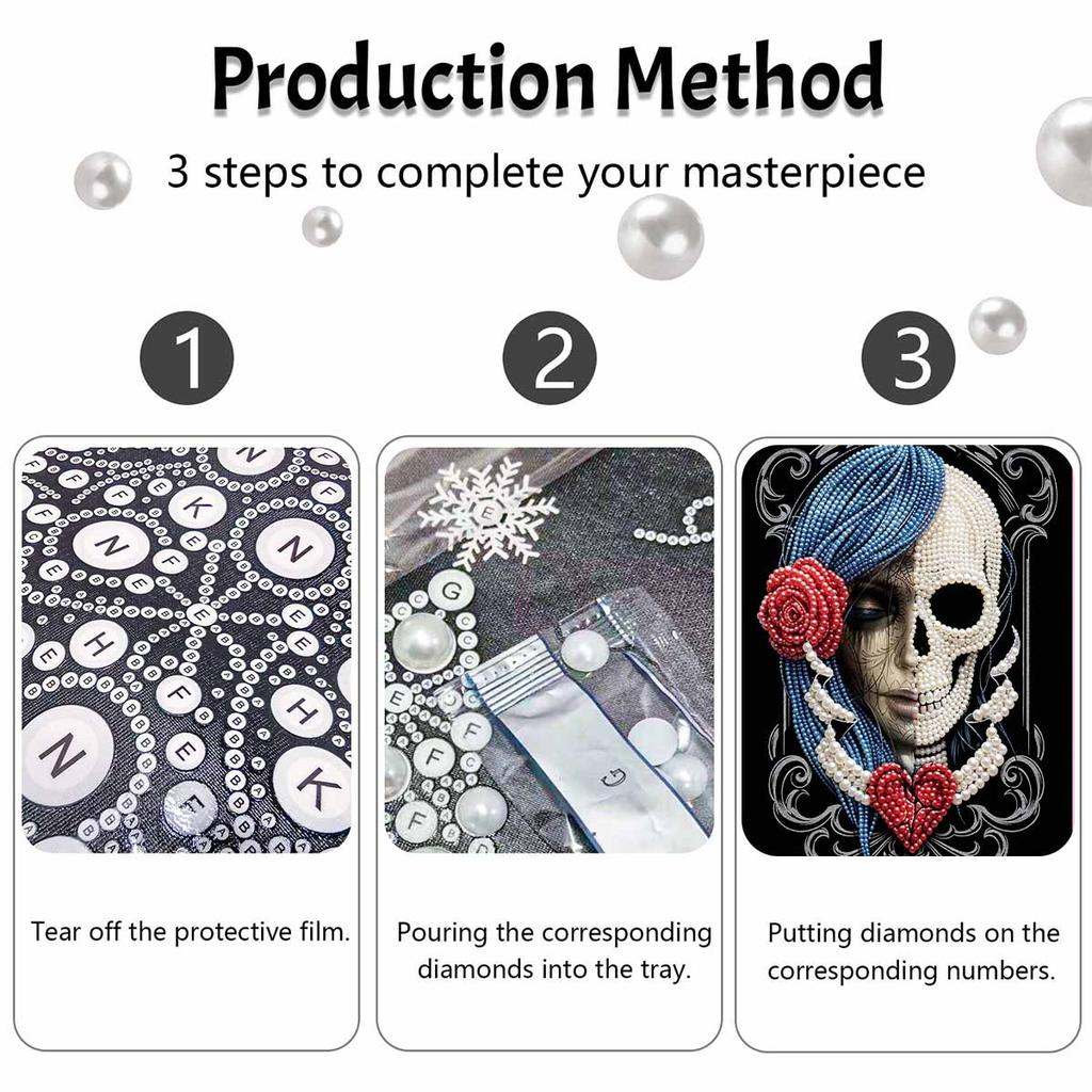Halloween Pearl Painting Set Floral Skull 5D DIY Pearl Art Home Bedroom Wall Decor Handmade Gift Craft Kit Elegant Wall Hanging