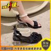 French Niche Pearl High-heeled Sandals Female Summer 2025 New Medium Heel Crystal Fairy Style Versatile Ins Tide
