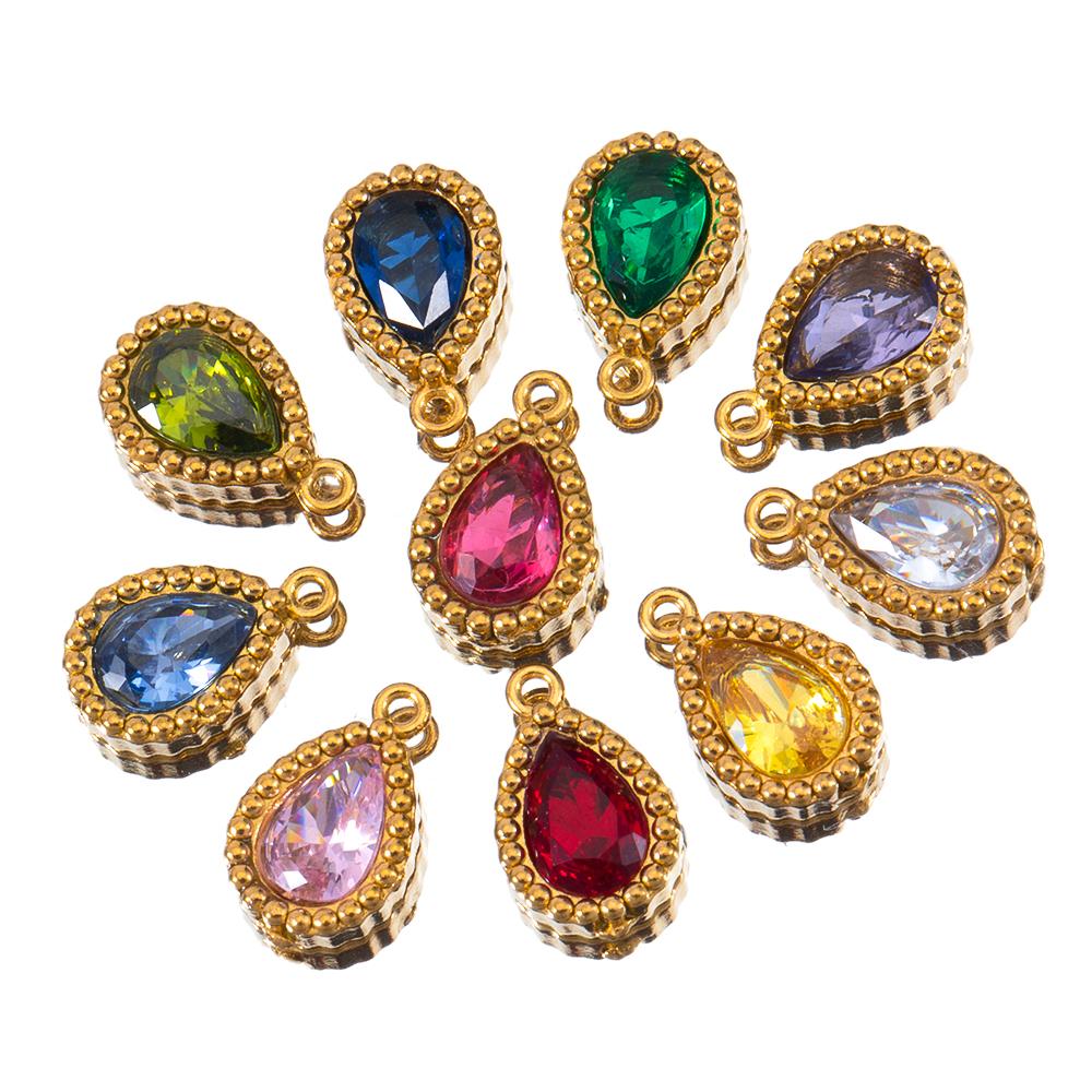 10pcs Stainless Steel Colorful Rhinestone Waterdrop Charms for Earrings Pendant Necklace DIY Jewelry Making Clothing Accessories