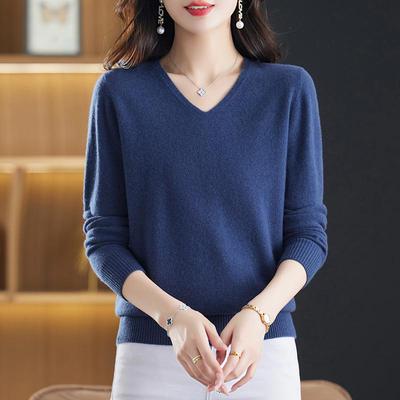 Kadın Saf Yün V Yaka Kazak - Sonbahar/Kış Bol Kesim Günlük Örgü