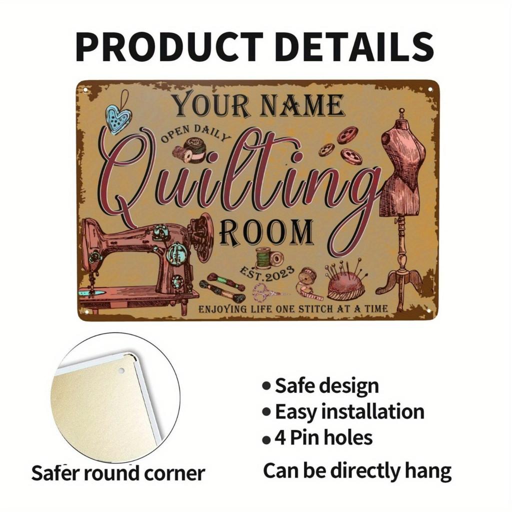 Personalized Custom Metal Sign Vintage Sewing Room Wall Decor Quilting Studio Tin Plaque
