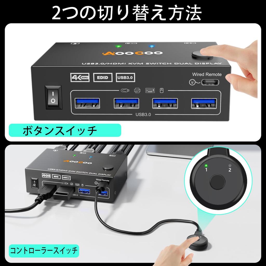KVM Switch Dual Monitor 2 Port Simulated HDMI USB Switch Extended Display 2 Monitors 2 High System Compatibility with HDMI and USB Cables and Wired