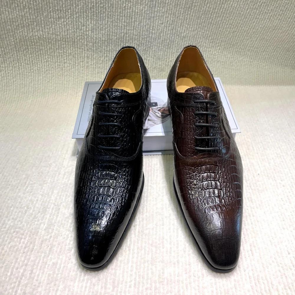 Fashion Italian Luxury Men's Pointed Toe Oxford Shoes Black Coffee Leather Lace-Up Dress Shoes for Wedding Office Business Formal Wear