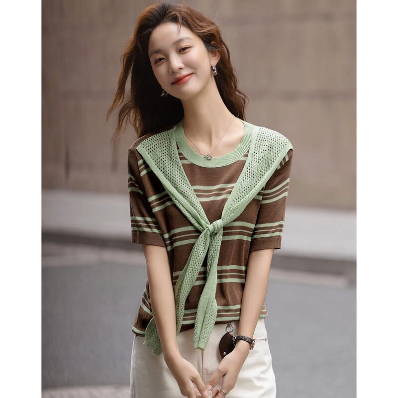 Demana Women's Striped Short Sleeve Knit Top