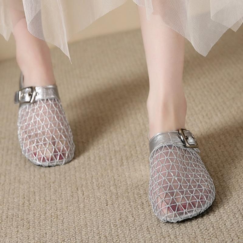 

2025Женские Весенние Новые Модные Дизайнерские Шлепанцы с Круглым Носком и Толстым Каблуком, Уличные Повседневные Удобные Женские Сандалии Слипоны 35 серебряный