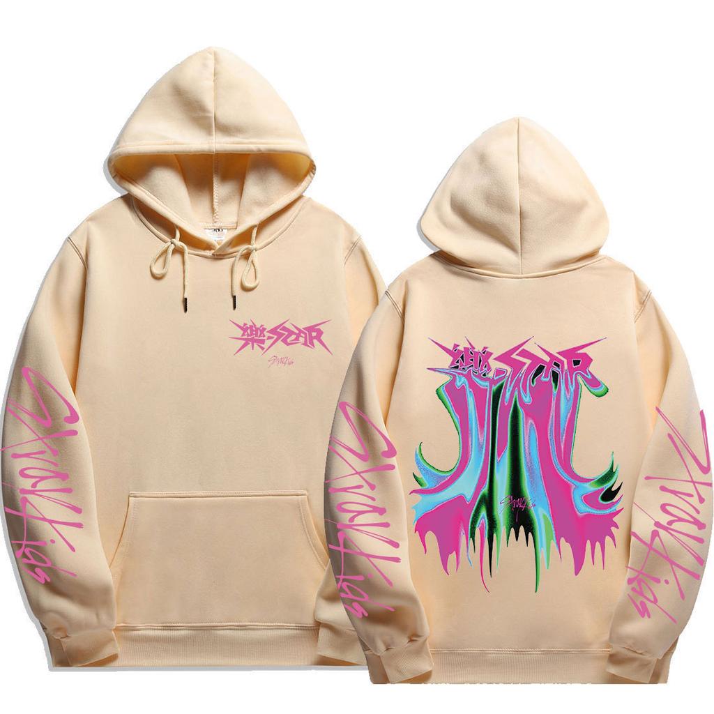 Stray Kids ROCK‑STAR Pullover Hoodie Front Graphic Pink‑Blue‑Green Drip Kangaroo Pocket Drawstring Hood Oversized Unisex K‑Pop Streetwear Fan Merch