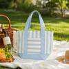 Multi-purpose Tote Bag Striped Canvas Bag, Stylish Reusable Grocery with Lightweight Front Pocket, Shoulder for Shopping Picnic Commuting Everyday