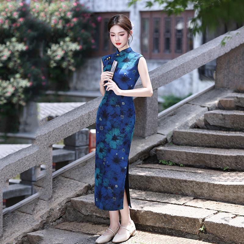 Blue sleeveless national style new Chinese Suzhou long cheongsam improved young 1011 new women's high sense summer