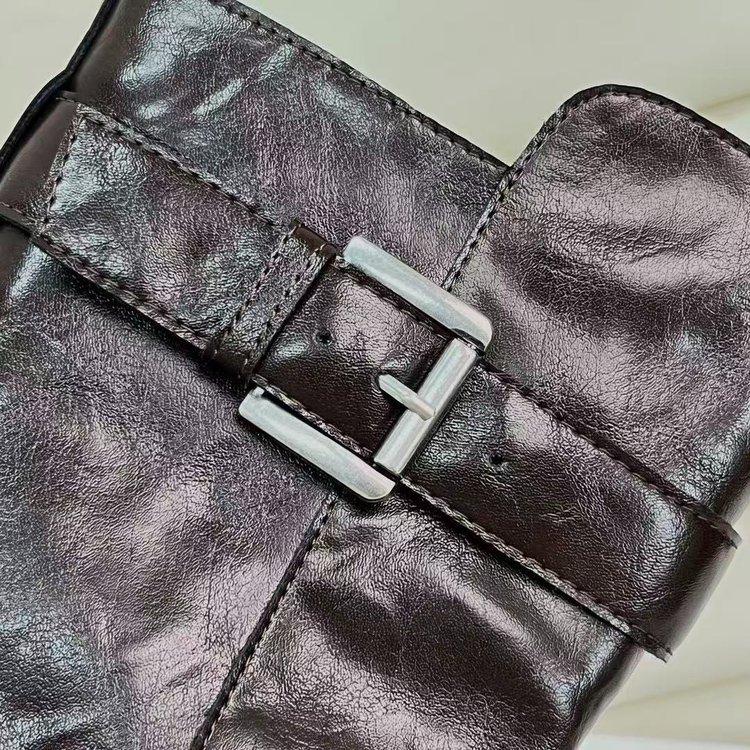 Cowhide~ Maillard boots retro leather medium boots women's belt buckle short boots thick-soled Martin boots thin boots