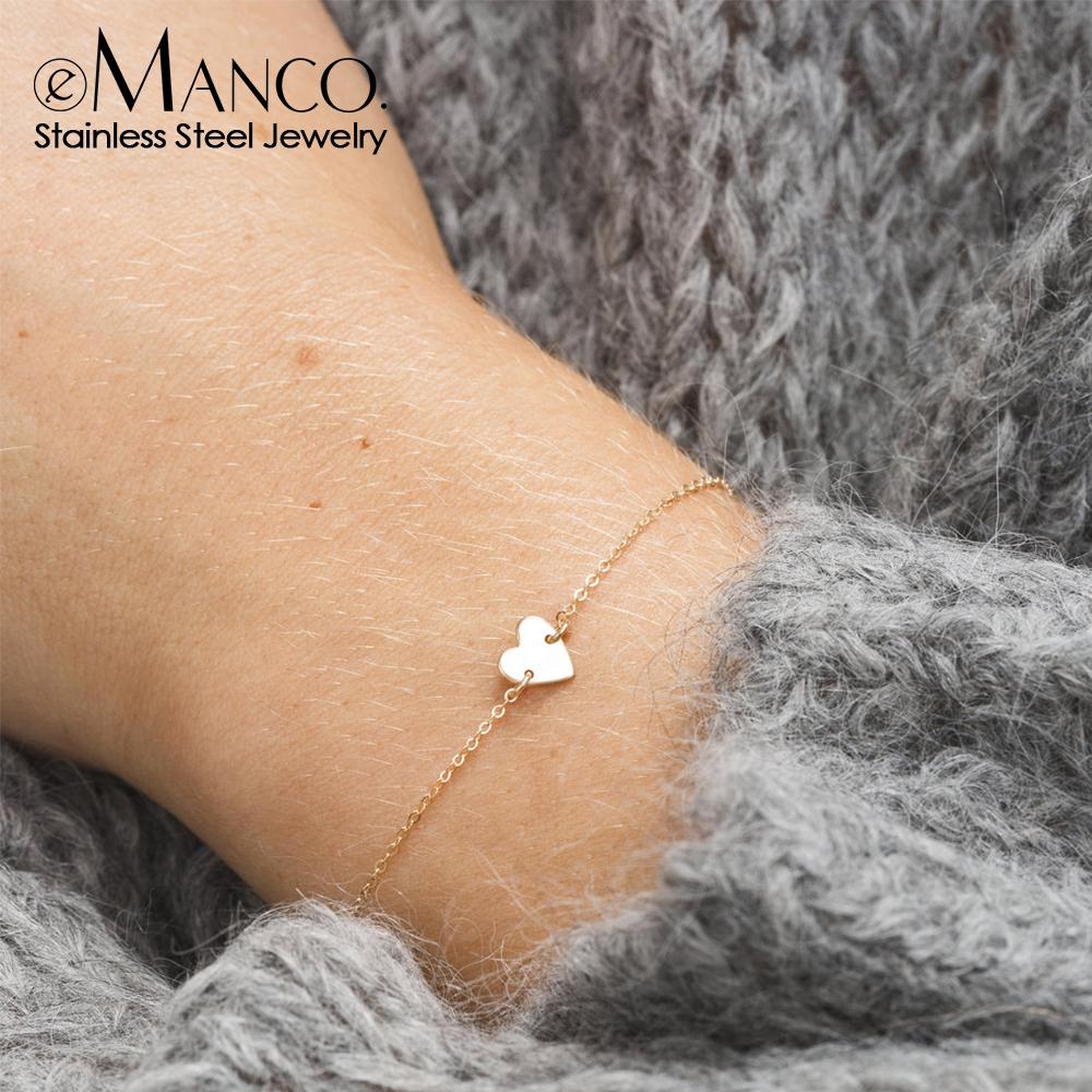 eManco Simple Initial Stainless Steel Bracelets for Women Heart Charm Bracelet Friendship Bracelet Jewellery
