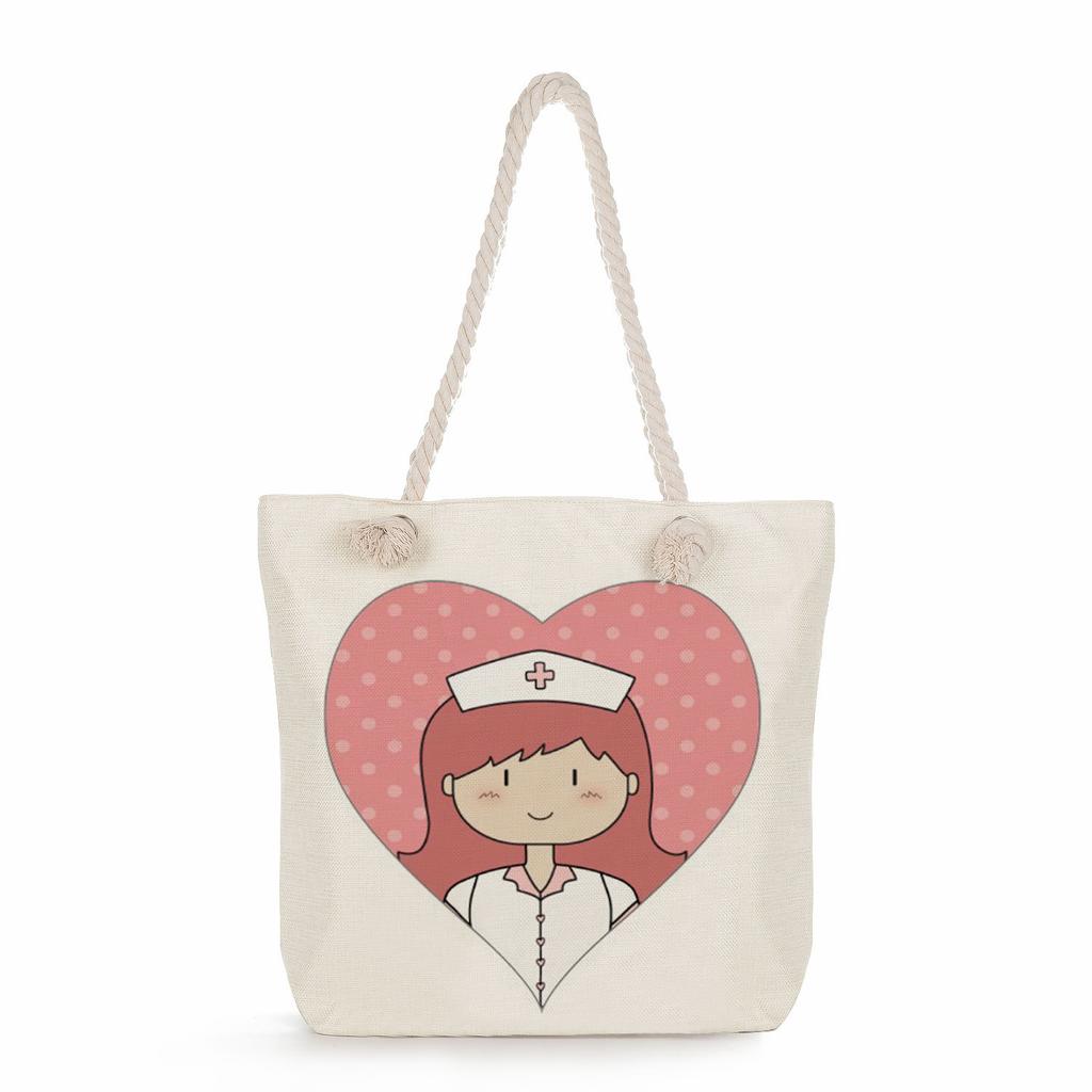 Multifunctional  Nurses Series Printed Thick Rope Shoulder Beach Bag 7589 CLE