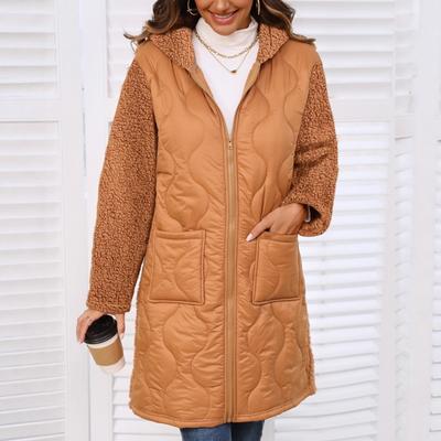 Automne Hiver 2025 Nouveau Manteau Long Ample à Capuche et Fermeture Éclair pour Femme Vêtement d'Extérieur en Flanelle Peluche pour Europe et Amérique Transfrontalier