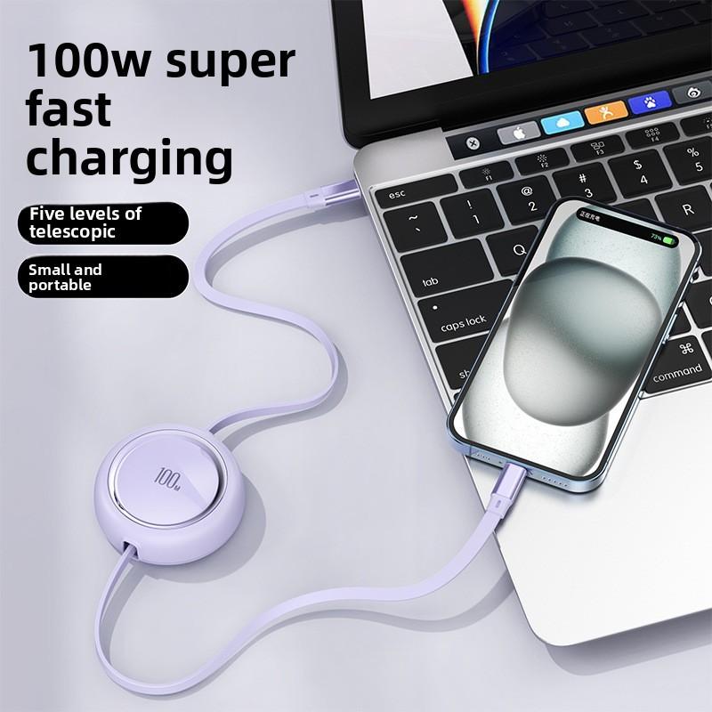 Apple Iphone 15 Lightning Typec Charging Cable With 100w Power And Retractable Design For Travel And Office