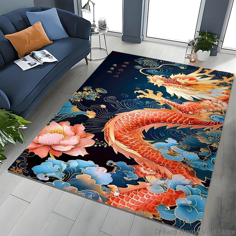 Chinese Dragon Pattern Rug Carpet For Living Room Non Slip Parlour Sofa Large Area Rugs Bedroom Kids Play Room Floor Mat Gift