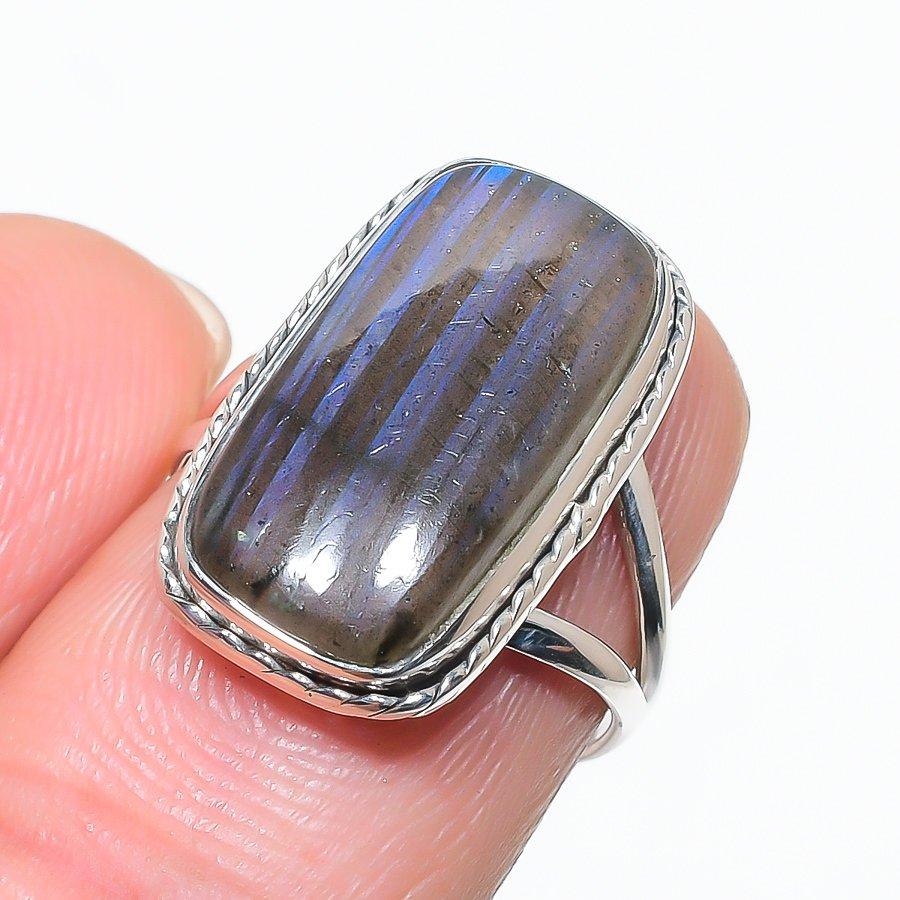 Natural Labradorite Gemstone 925 Solid Sterling Silver Jewelry Ring Size 7 L8b57