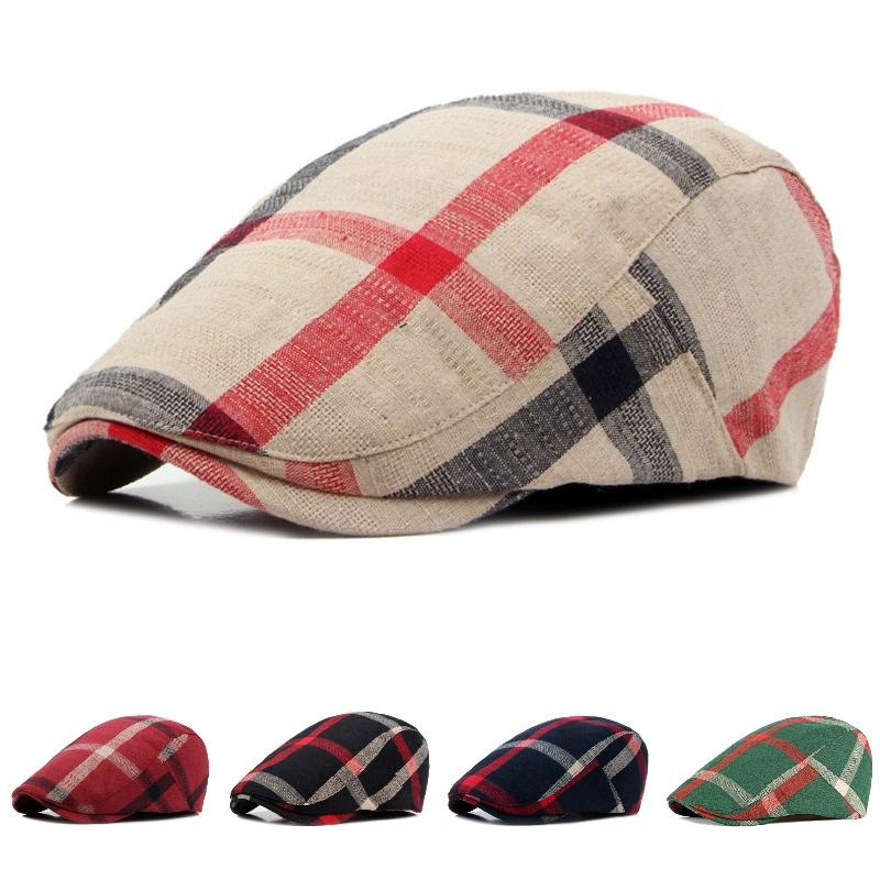 Stylish Unisex Beret Cap Vintage Plaid Pattern In 5 Colors