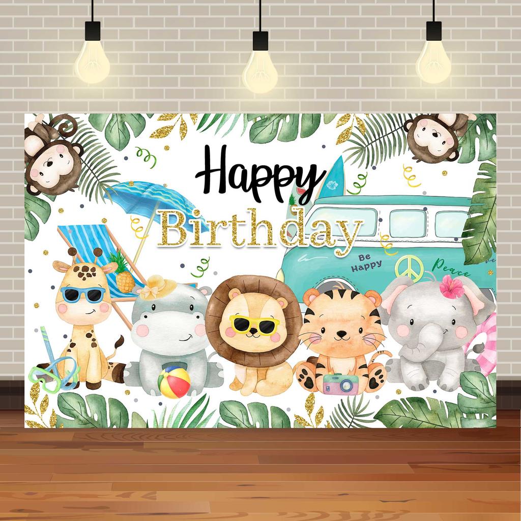 Safari Wild One Birthday Photography Backdrop Jungle Animals 1st Birthday Party Newborn Baby Room Wall Gifts Custom Background