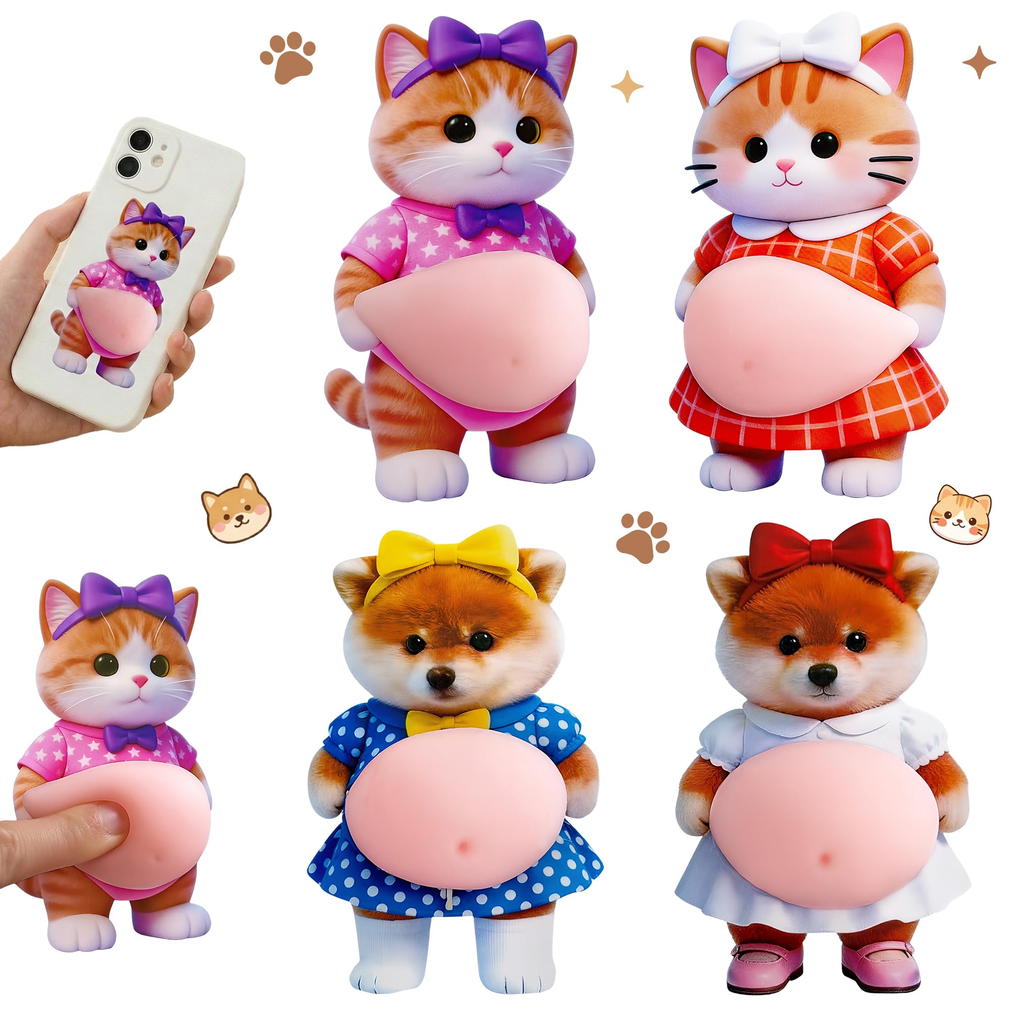 

GOKEI Puni Puni Stomach Seal 3D Squeeze Cat Dog Deco Sticker Stress Relief Cushion Wall Door Guard Impact Prevention Set of 2
