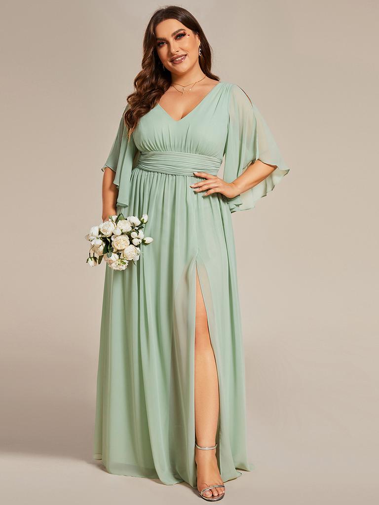 A-lijn Feestjurk Lang Vierkante Hals Jurk A-lijn Bruidsmeisjesjurk V-hals Mouwloos Elegant Tot De Grond Prettytittlething Dress Formele Feestjurk Met Zijsplit