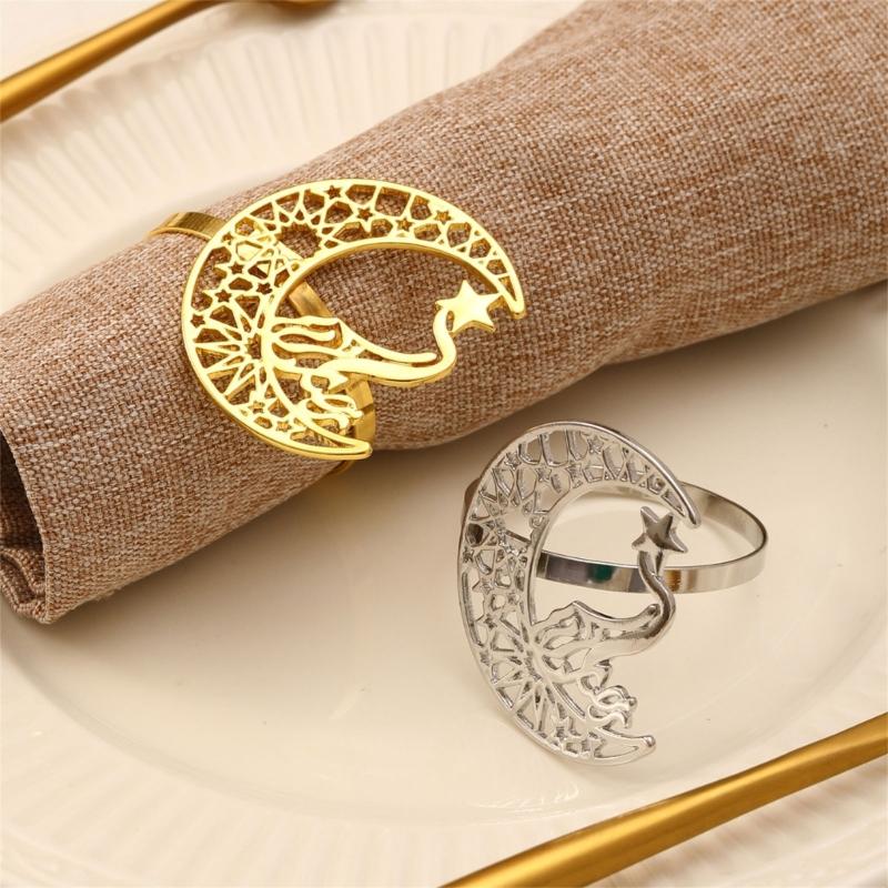 Pack of 2 Napkin Rings Christmas Moon and Star Napkins Holder Metallic Napkin Buckle Sophisticated Plating Accessories
