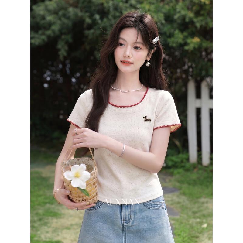 LNXN Women s Stylish Apricot Round Neck T-Shirt M