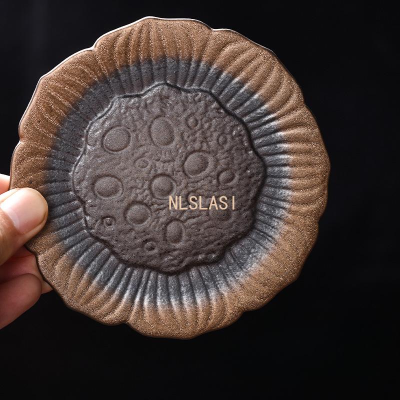 Vintage gold-plated glazed coaster Tea cup holder Thermal insulation pad tea pad Coarse pottery dish Kung Fu tea set accessories